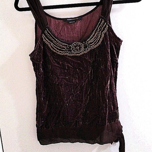 Y2K BCBGMaxAzria Crushed Velvet Top Sz M Brown Beaded Camisole Boho Festival VNT - Picture 12 of 16